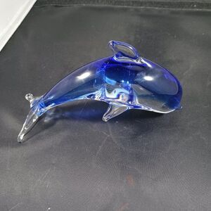 Vintage Art Glass Dolphin Blue Ornament